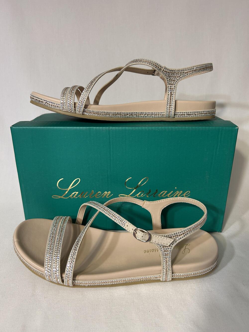 Lauren Lorraine Sandals Womens Size 9 Rose Gold Bellrose Rhinestone Slingback